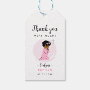 Black Girl Baptism Thank You Tag with Cross