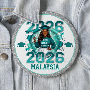 Black Girl Big Grad Energy Teal 2026 6 Inch Round Button