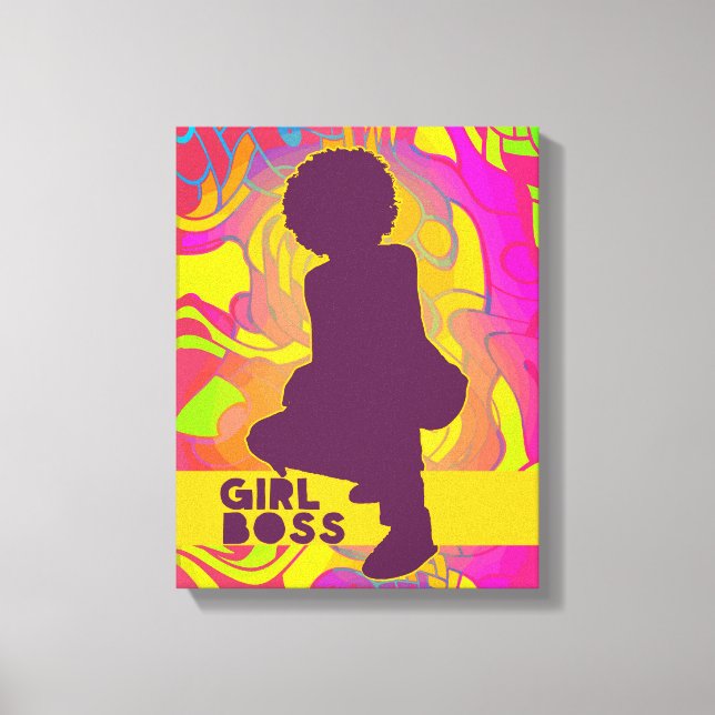 Black Girl Boss With Afro Groovy Neon Psychedelic  Canvas Print (Front)