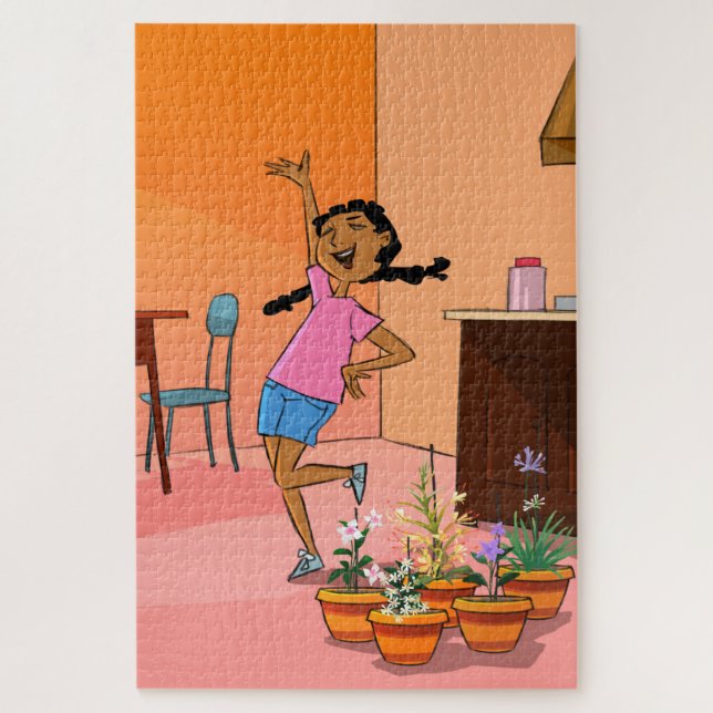 Black Girl Celebrating Cartoon Jigsaw Puzzle (Vertical)
