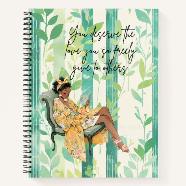 Black Girl Cozy Reading Self Care Notebook (Front)