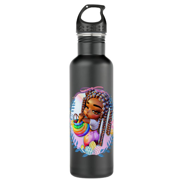 Black Girl Easter Magic Brown Skin Girls Spring Ea 710 Ml Water Bottle (Front)