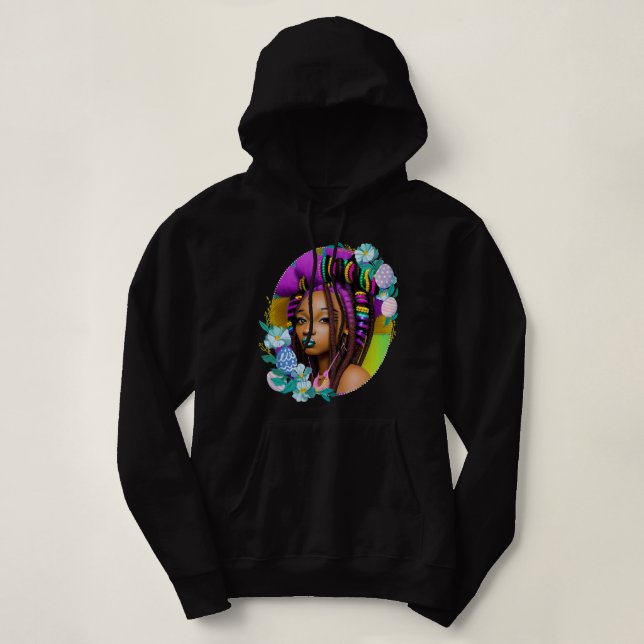 Black Girl Easter Magic Brown Skin Girls Spring Ea Hoodie (Design Front)