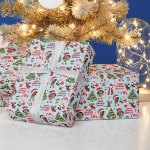 Black Girl Elf Christmas Personalized Wrapping Paper