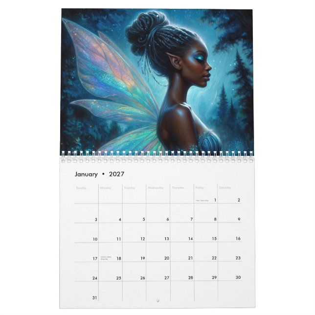 Black Girl Fairy Artwork Calendar (Jan 2027)