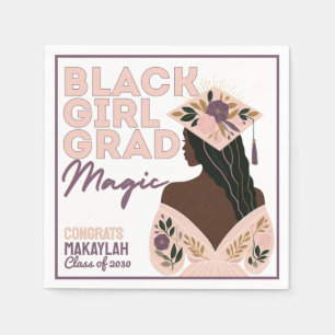 Black Girl Grad Magic Floral Boho Graduation Party Napkin