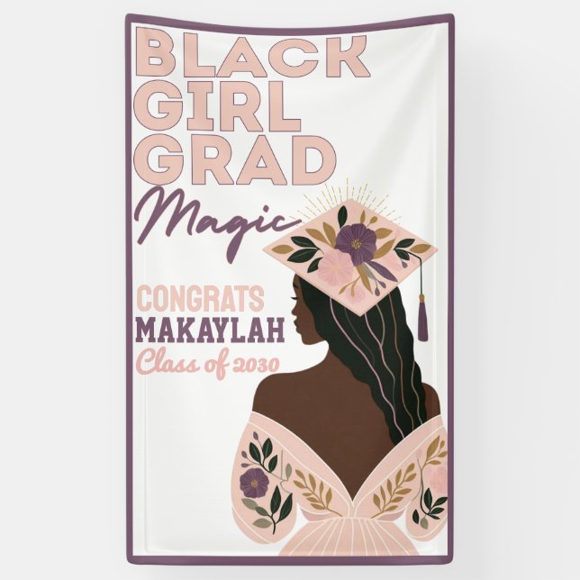 Black Girl Grad Magic Floral Graduation Banner (Vertical)
