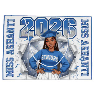 Black Girl Graduation Blue Silver Class of 2026 Large Gift Bag
