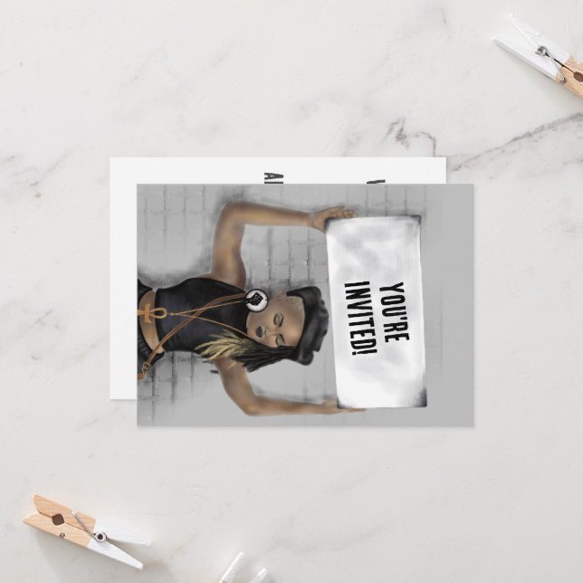 Black girl holding a sign invitation (Front/Back In Situ)