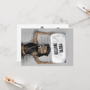 Black girl holding a sign invitation