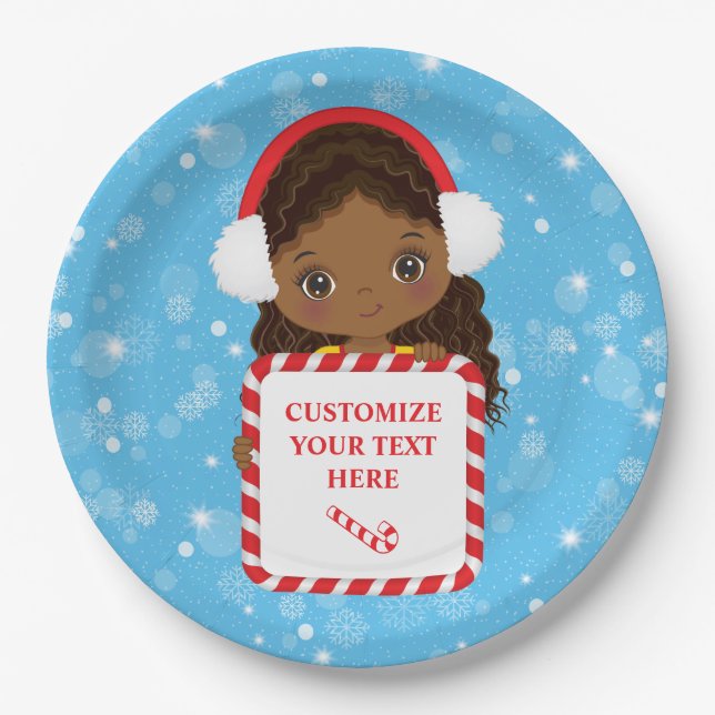 Black Girl Holding Candy Xmas Frame Paper Plate (Front)