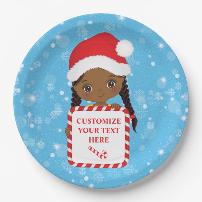 Black Girl Holding Candy Xmas Frame Paper Plate (Front)