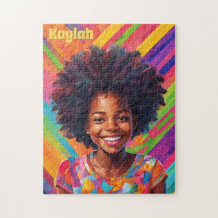 Black Girl In Fun Rainbow Colours Personalized  Jigsaw Puzzle
