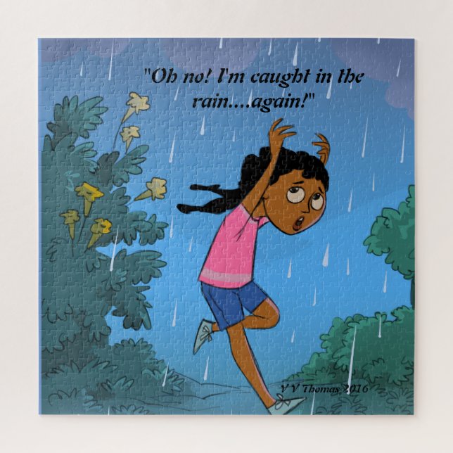 Black girl in the rain mignon dessin animé puzzle  (Vertical)