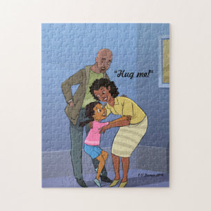 Black girl Jigsaw Puzzle with Mum and Dad Hug Me