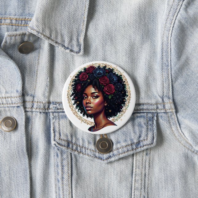 Black Girl Magic Afro Diva 3 Inch Round Button (In Situ)