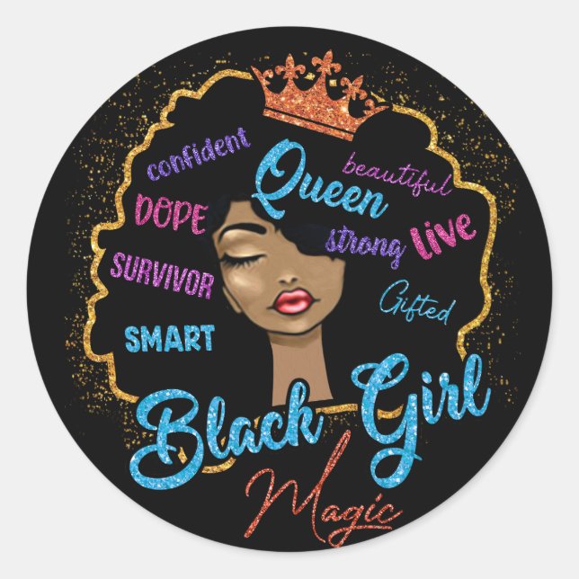 Black Girl Magic Classic Round Sticker (Front)