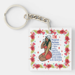 Black girl magic, melanin poppin, sista, brown ski keychain