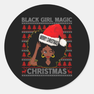 Black Girl Magic Merry Christmas African American Classic Round Sticker