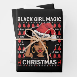 Black Girl Magic Merry Christmas African American  Wrapping Paper Sheet