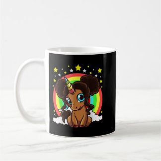Black Girl Magic Unicorn Afro Puffs Brown Skin Cut Coffee Mug