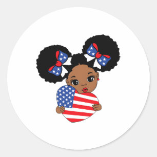 Black Girl Melanin Afro American Flag Heart 4th Of Classic Round Sticker
