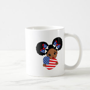 Black Girl Melanin Afro American Flag Heart 4th Of Coffee Mug