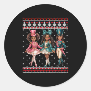 Black Girl Nutcracker Western Nutcracker Bow Ugly  Classic Round Sticker