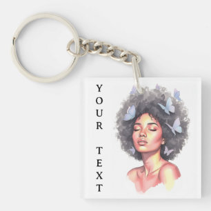  Black Girl Pastel Minimalistic Butterfly Custom Keychain