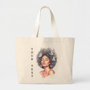 Black Girl Pastel Minimalistic Butterfly Custom Large Tote Bag