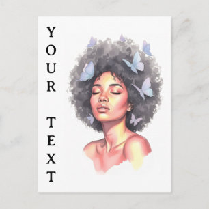 Black Girl Pastel Minimalistic Butterfly Custom Postcard