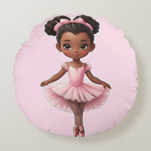 Black Girl Pink Ballerina Ballet Round Pillow