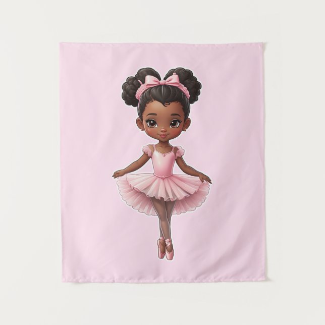 Black Girl Pink Ballerina Ballet Tapestry (Front)