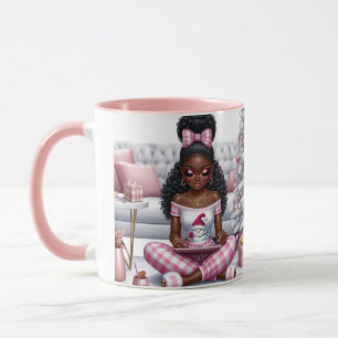 Black girl pink Christmas coffee Mug