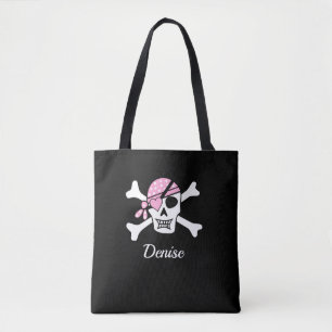 Black Girl Pirate Skull and Crossbones Tote Bag