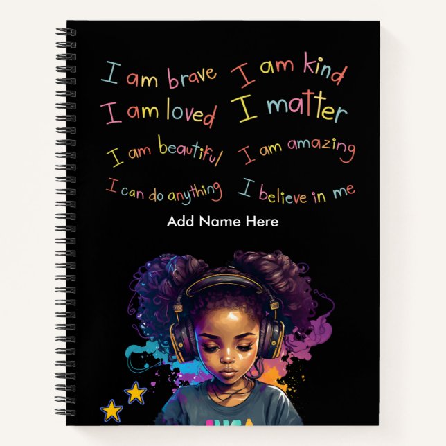  Black Girl Positive Affirmations Customizable  Notebook (Front)