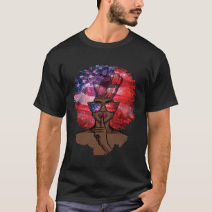 Black Girl US Flag Melanin Afro Hair African Ameri T-Shirt