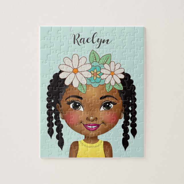 Black Girl With Flowers Personalized Jigsaw Puzzle (Vertical)