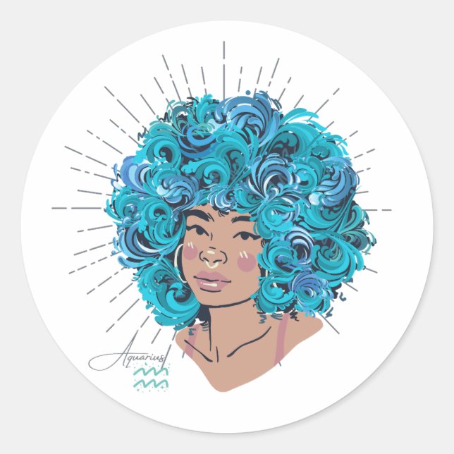 Black Girl Zodiac Magic: Aquarius Classic Round Sticker (Front)
