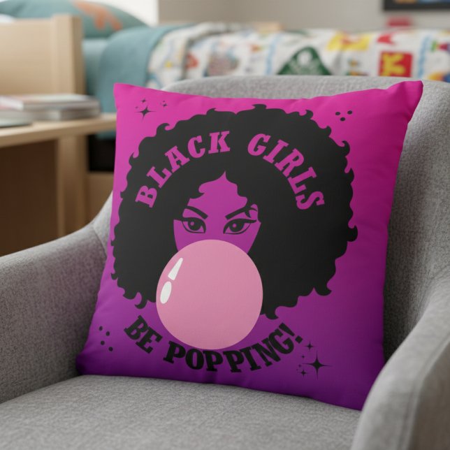 Black Girls Be Popping Cute Cosmetic Bag Throw Pillow (A pop of color and confidence to level up your favorite spot.)