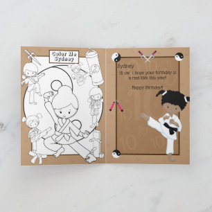 Black Girls Karate Colouring Page Happy Birthday Card