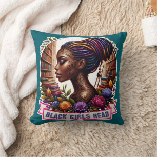 Black Girls Read Oreiller à lancer à 16 x 16 pou