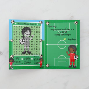 Black Girls Soccer Word Search Happy Birthday Card