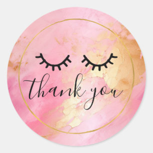 Black Girly Pink Glam Gold Eyelashes  Classic Round Sticker
