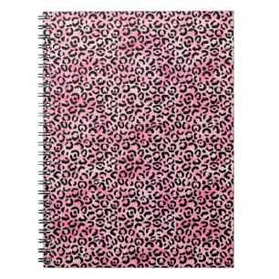 Black Girly Pink Watercolor Leopard Print Notebook