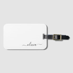 Black Girly Script Monogram Name Modern Luggage Tag