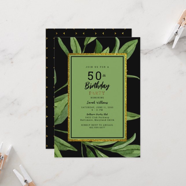 Black Glam 50th Birthday Party  Invitation (Front/Back In Situ)