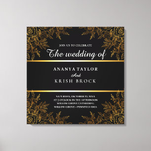 Black Glam and Gold Floral, Wedding Canvas Print