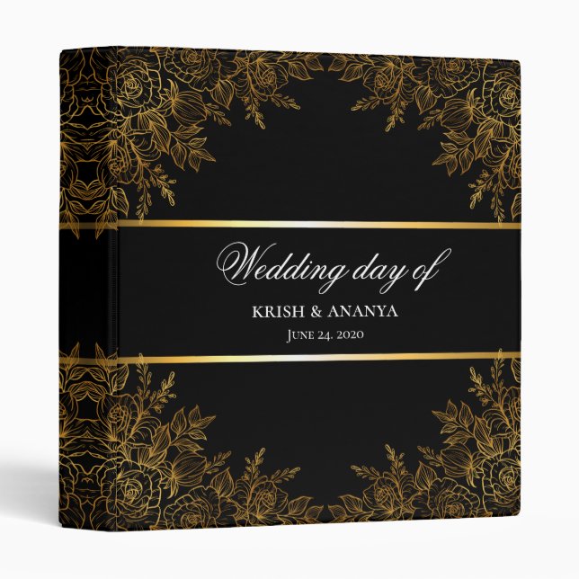 Black Glam and Gold Wedding Planner Binder (Front/Spine)