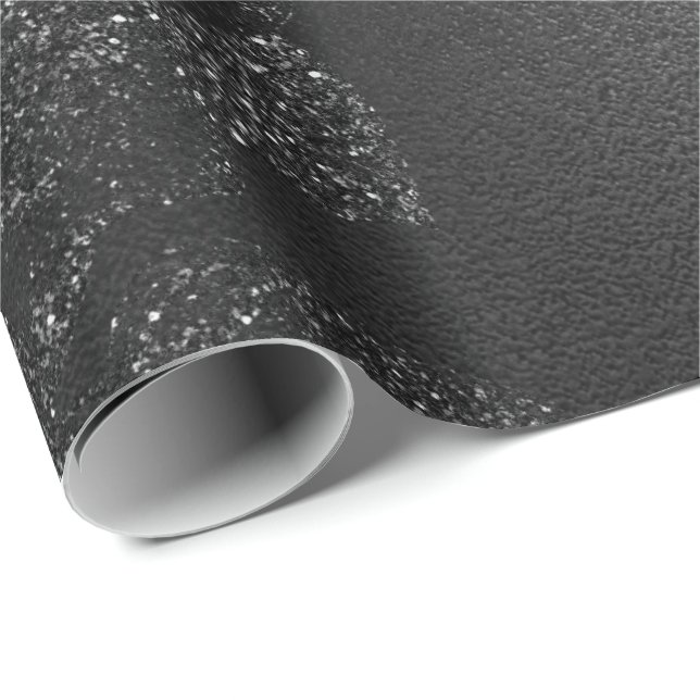 Black Glam Floral Sparkly Metallic Roses Glass Wrapping Paper (Roll Corner)